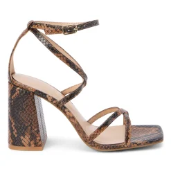 Abba Snake Print Block Heel Strappy Sandals