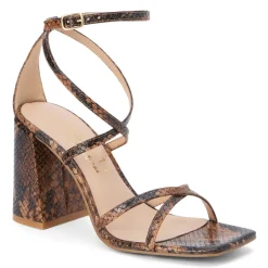 Abba Snake Print Block Heel Strappy Sandals