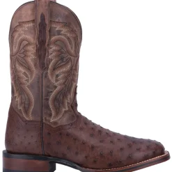 Alamosa Embroidered Ostrich Square Toe Pull On Cowboy Boots