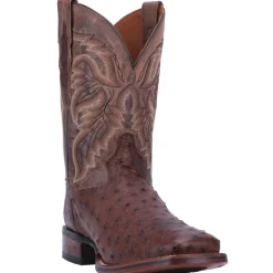 Alamosa Embroidered Ostrich Square Toe Pull On Cowboy Boots