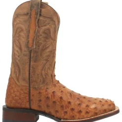 Alamosa Embroidered Ostrich Square Toe Pull On Cowboy Boots