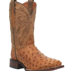 Alamosa Embroidered Ostrich Square Toe Pull On Cowboy Boots