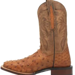 Alamosa Embroidered Ostrich Square Toe Pull On Cowboy Boots