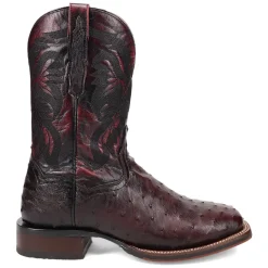 Alamosa Embroidered Ostrich Square Toe Pull On Cowboy Boots