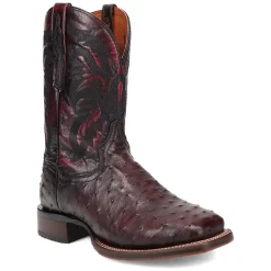 Alamosa Embroidered Ostrich Square Toe Pull On Cowboy Boots