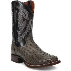 Alamosa Embroidered Ostrich Square Toe Pull On Cowboy Boots