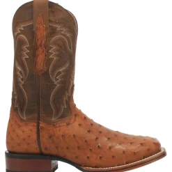 Alamosa Embroidered Ostrich Square Toe Pull On Cowboy Boots