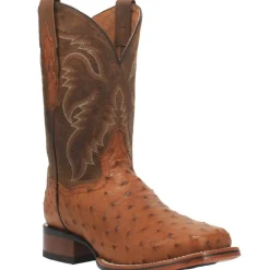Alamosa Embroidered Ostrich Square Toe Pull On Cowboy Boots