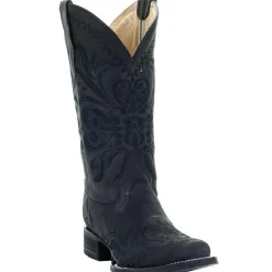 All Black Tooled Inlay Square Toe Cowboy Boots