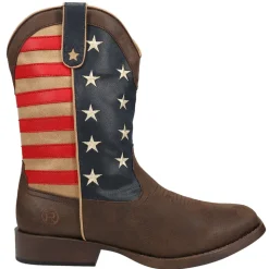 American Patriotic Square Toe Pull On Cowboy Boots