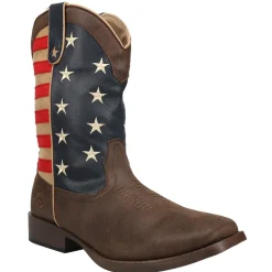 American Patriotic Square Toe Pull On Cowboy Boots