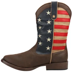 American Patriotic Square Toe Pull On Cowboy Boots