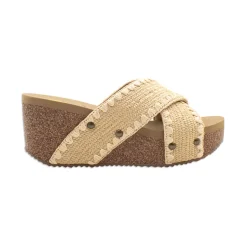 Antigua Raffia Studded Slide Wedge Sandals