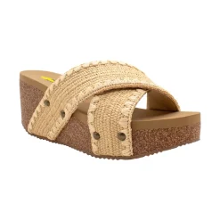 Antigua Raffia Studded Slide Wedge Sandals