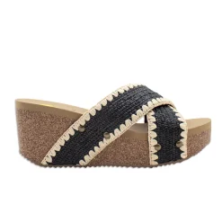 Antigua Raffia Studded Slide Wedge Sandals