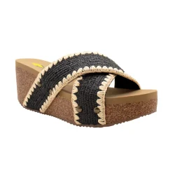 Antigua Raffia Studded Slide Wedge Sandals