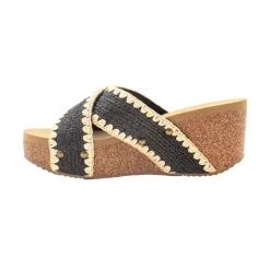 Antigua Raffia Studded Slide Wedge Sandals