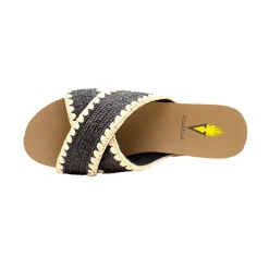 Antigua Raffia Studded Slide Wedge Sandals