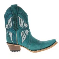Aqua Butterfly Embroidered Ankle Pull On Cowboy Booties