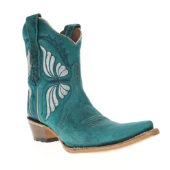 Aqua Butterfly Embroidered Ankle Pull On Cowboy Booties