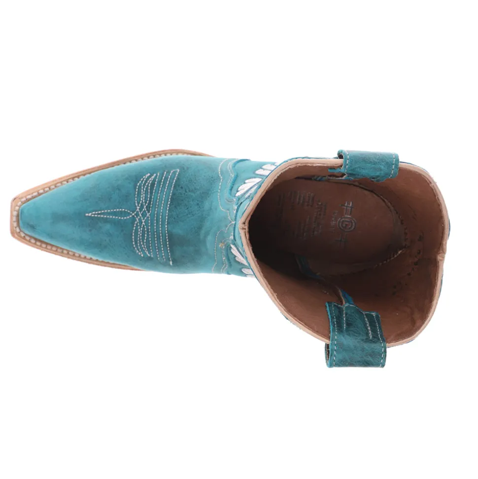Aqua Butterfly Embroidered Ankle Pull On Cowboy Booties