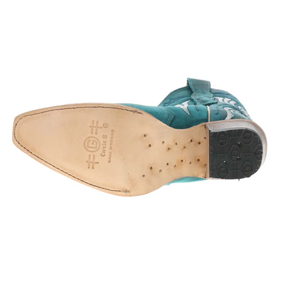 Aqua Butterfly Embroidered Ankle Pull On Cowboy Booties