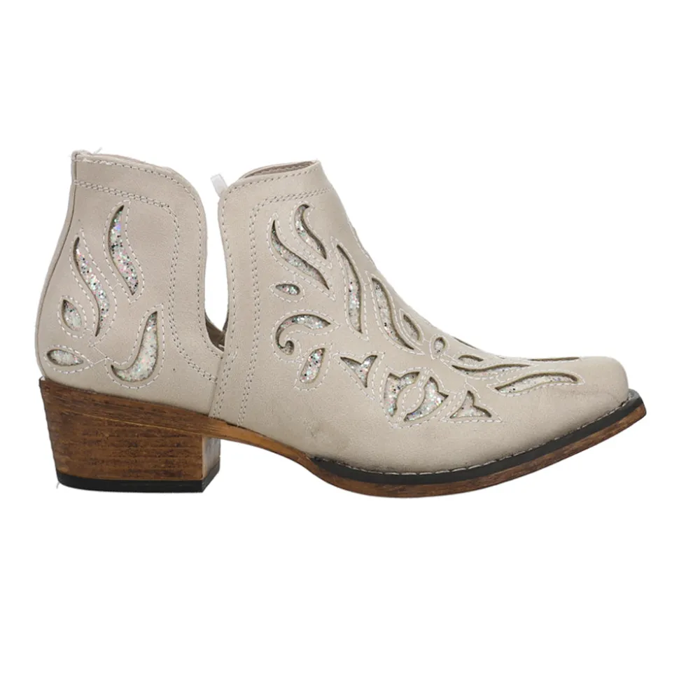 Ava Glitz Tooled-Inlay Snip Toe Pull On Cowboy Booties