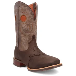 Barnaby Embroidered Cut-Outs Square Toe Pull On Cowboy Boots