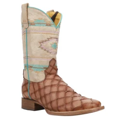 Big Bite Pirarucu Print Square Toe Cowboy Boots