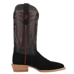 Black Rough Out Wide Embroidered Square Toe Cowboy Boots