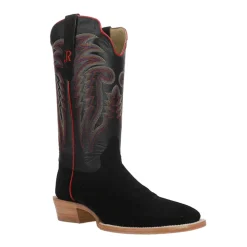 Black Rough Out Wide Embroidered Square Toe Cowboy Boots