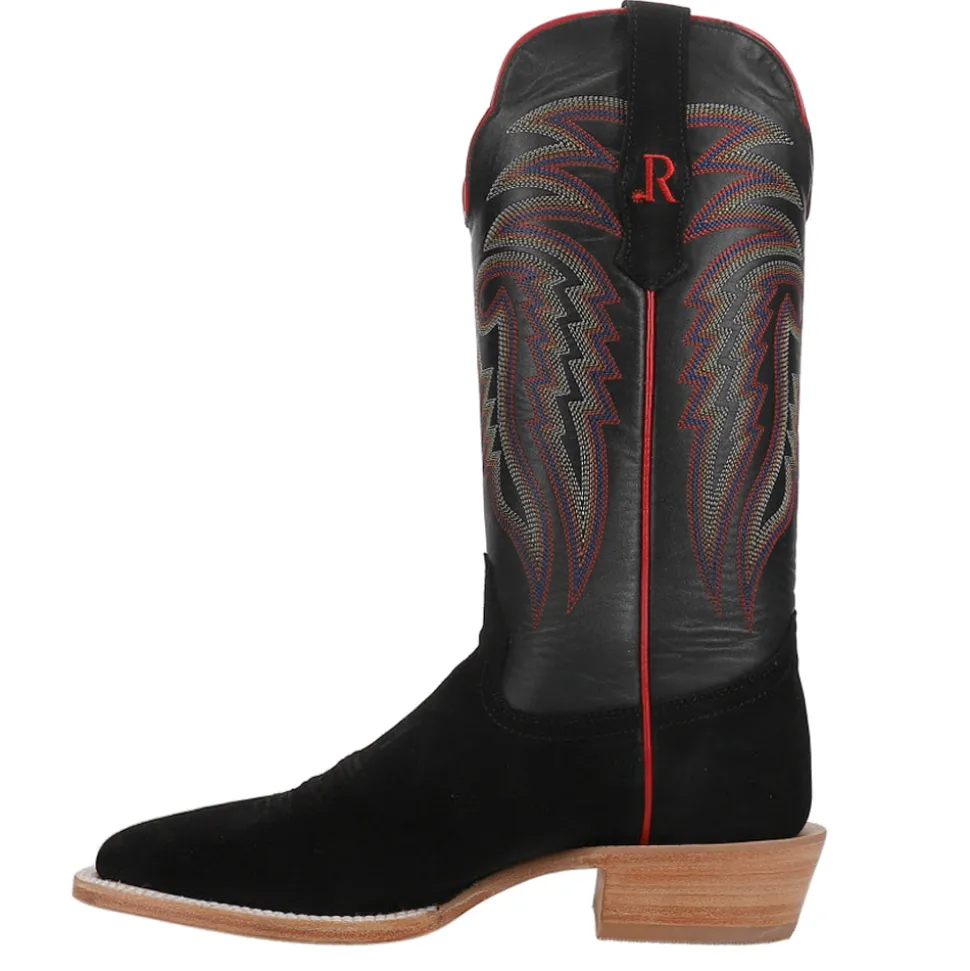Black Rough Out Wide Embroidered Square Toe Cowboy Boots