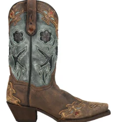 Blue Bird Floral Tooled-Inlay Snip Toe Cowboy Boots