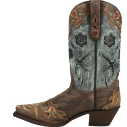 Blue Bird Floral Tooled-Inlay Snip Toe Cowboy Boots