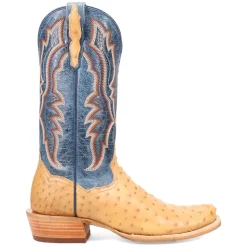 Brady Full Quill Ostrich Embroidered Square Toe Pull On Cowboy Boots