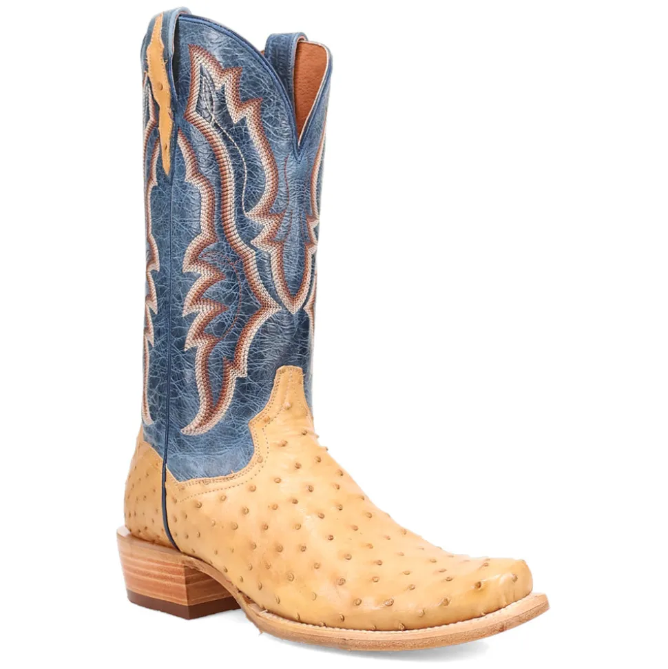 Brady Full Quill Ostrich Embroidered Square Toe Pull On Cowboy Boots