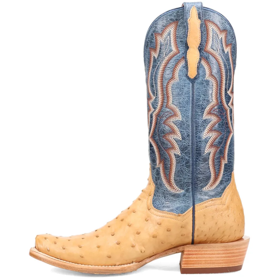 Brady Full Quill Ostrich Embroidered Square Toe Pull On Cowboy Boots
