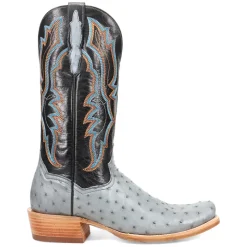 Brady Full Quill Ostrich Embroidered Square Toe Pull On Cowboy Boots