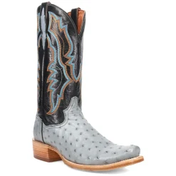 Brady Full Quill Ostrich Embroidered Square Toe Pull On Cowboy Boots