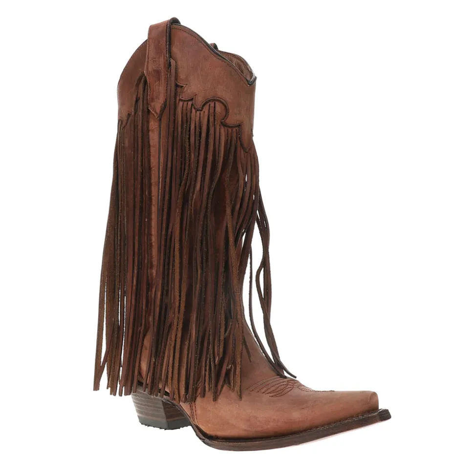 Brick Fringe Snip Toe Pull On Cowboy Boots