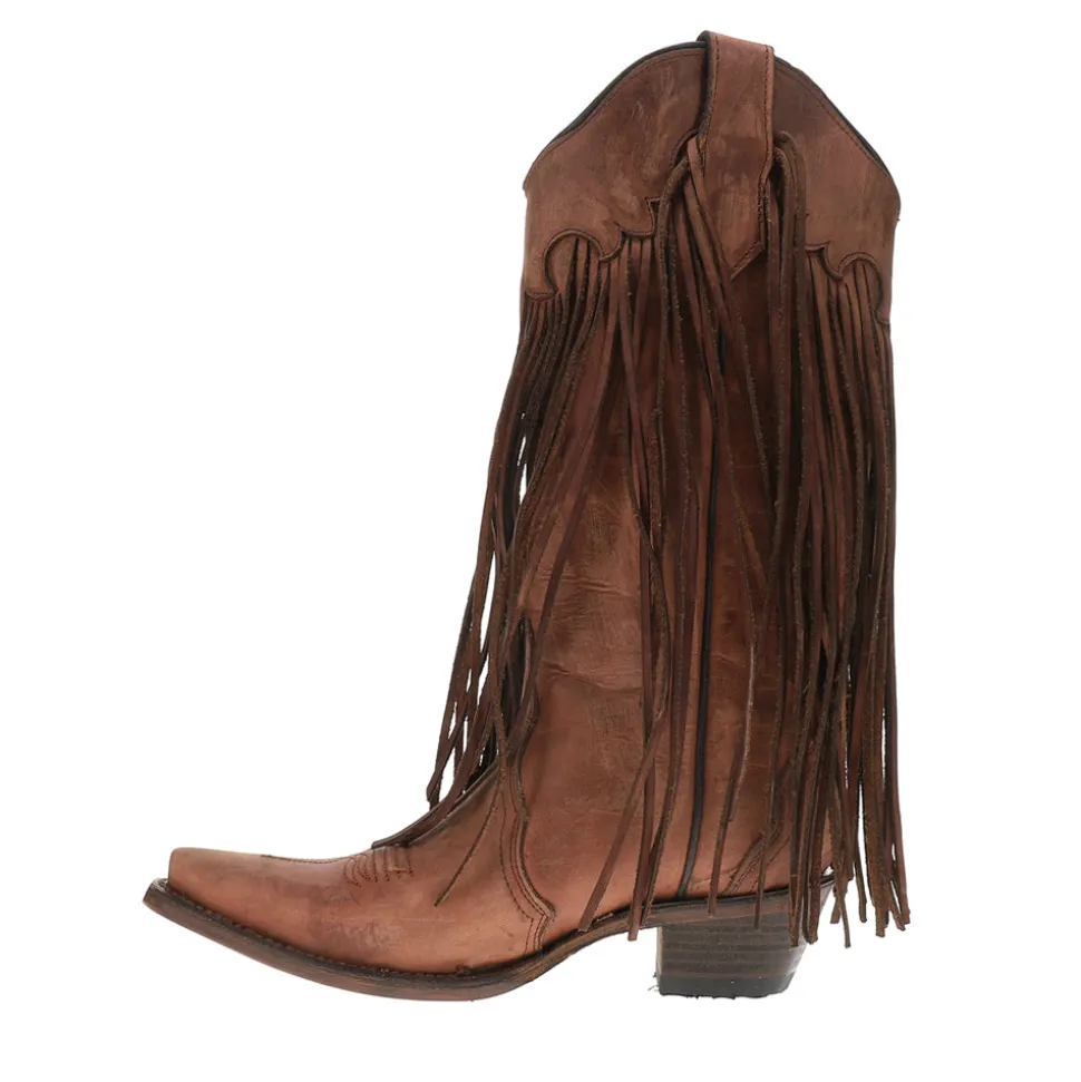 Brick Fringe Snip Toe Pull On Cowboy Boots
