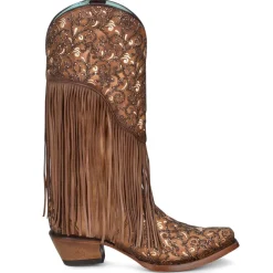 Caracas Fringe Glitter Tooled Inlay Snip Toe Cowboy Boots