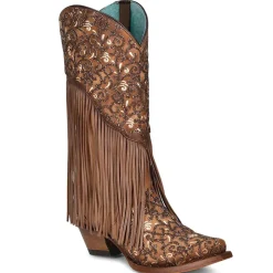Caracas Fringe Glitter Tooled Inlay Snip Toe Cowboy Boots