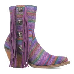 Chili Pepper Serape Southwest Fringe Round Toe Zippered Cowboy Booties