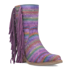 Chili Pepper Serape Southwest Fringe Round Toe Zippered Cowboy Booties