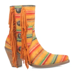 Chili Pepper Serape Southwest Fringe Round Toe Zippered Cowboy Booties