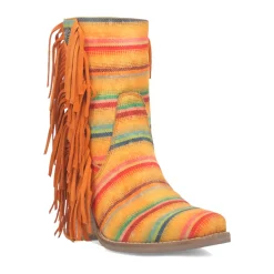 Chili Pepper Serape Southwest Fringe Round Toe Zippered Cowboy Booties