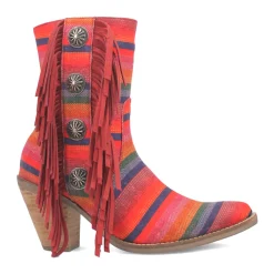 Chili Pepper Serape Southwest Fringe Snip Toe Cowboy Booties