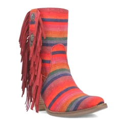 Chili Pepper Serape Southwest Fringe Snip Toe Cowboy Booties