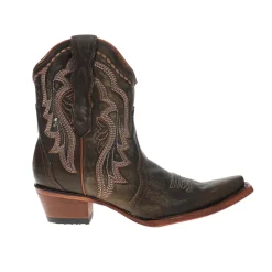 Chocolate Ankle Embroidered Snip Toe Pull On Cowboy Booties